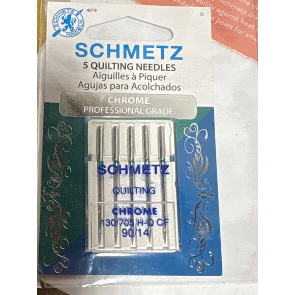 Schmetz Chrome 90-14 Quilting Needles Glass Head Pins Peaceful Baskets Pattern - Picture 2 of 5